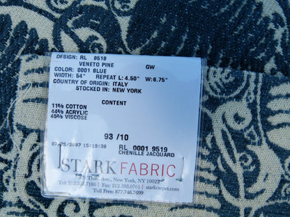 8 EV32 Square 26 x 26 inches Scalamandre Grey Watkins Veneto Pine Blue Jacquard Botanical Foliage Chenille Jacquard  MSRP USD590+/y