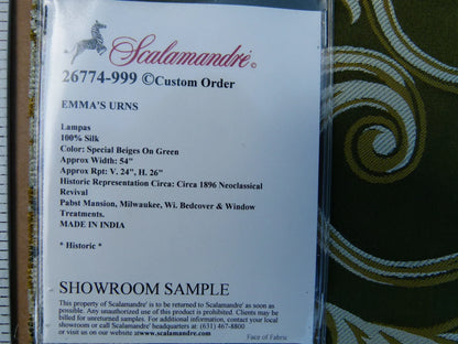 9 EV32 Square 26 x 26 inches Scalamandre Emma's Urns Silk Lampas Green Historic
