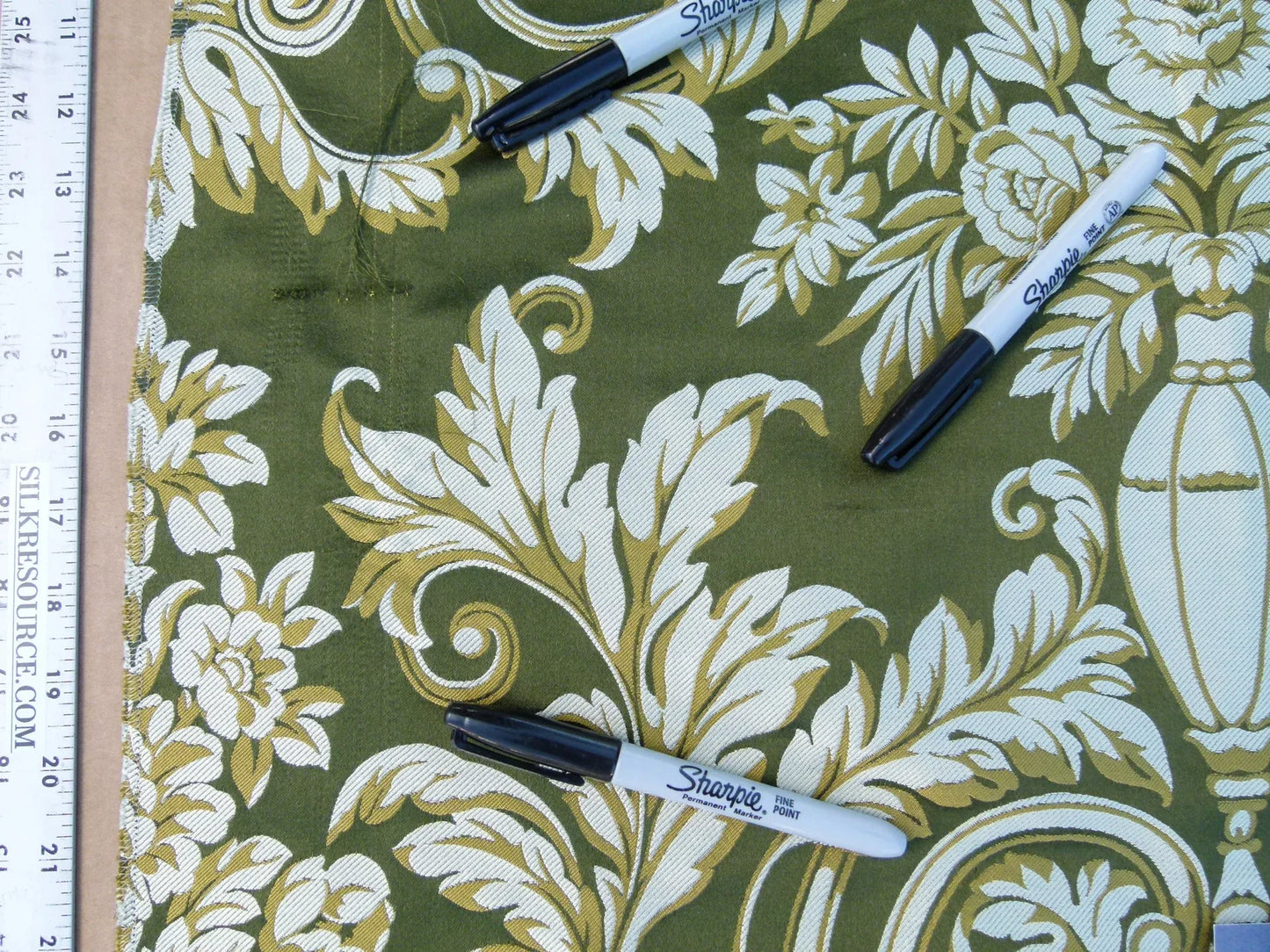 9 EV32 Square 26 x 26 inches Scalamandre Emma's Urns Silk Lampas Green Historic