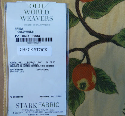 10 EV32 Square 24 x 27 inches Scalamandre Old World Weavers Frida Gold/Multi Woven Foliage Yellow MSRP 546/y