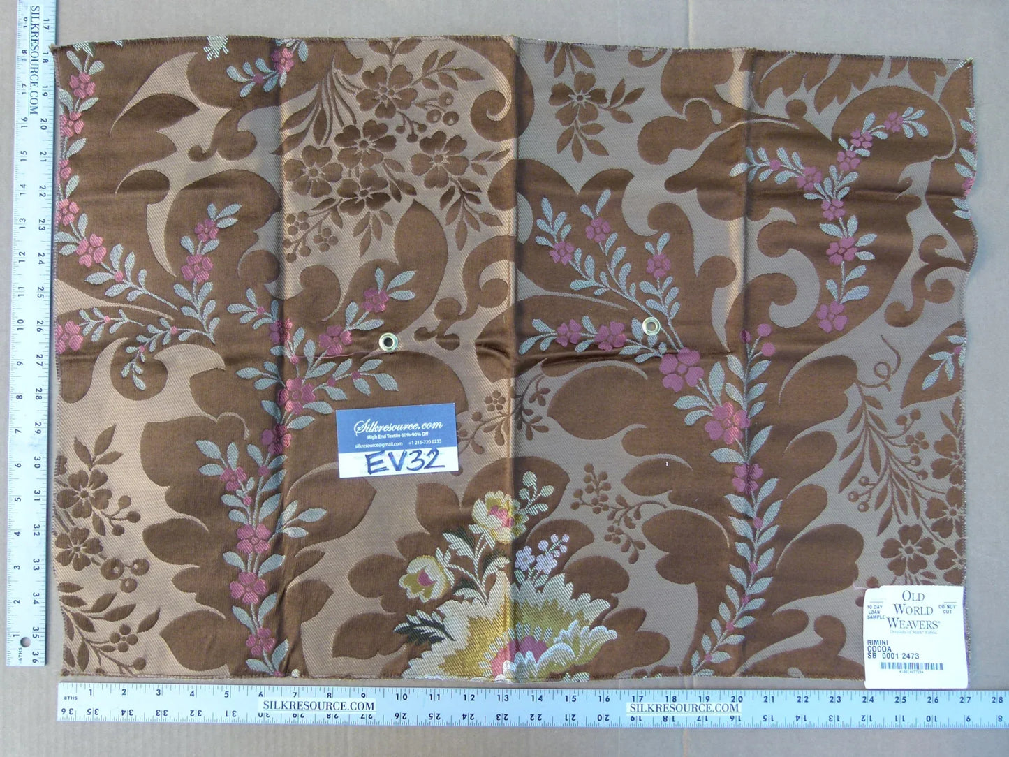 13 EV32 Square 18 x 27 inches Scalamandre Old World Weavers Rimini Cocoa Brown Floral Historic MSRP USD 1676/y