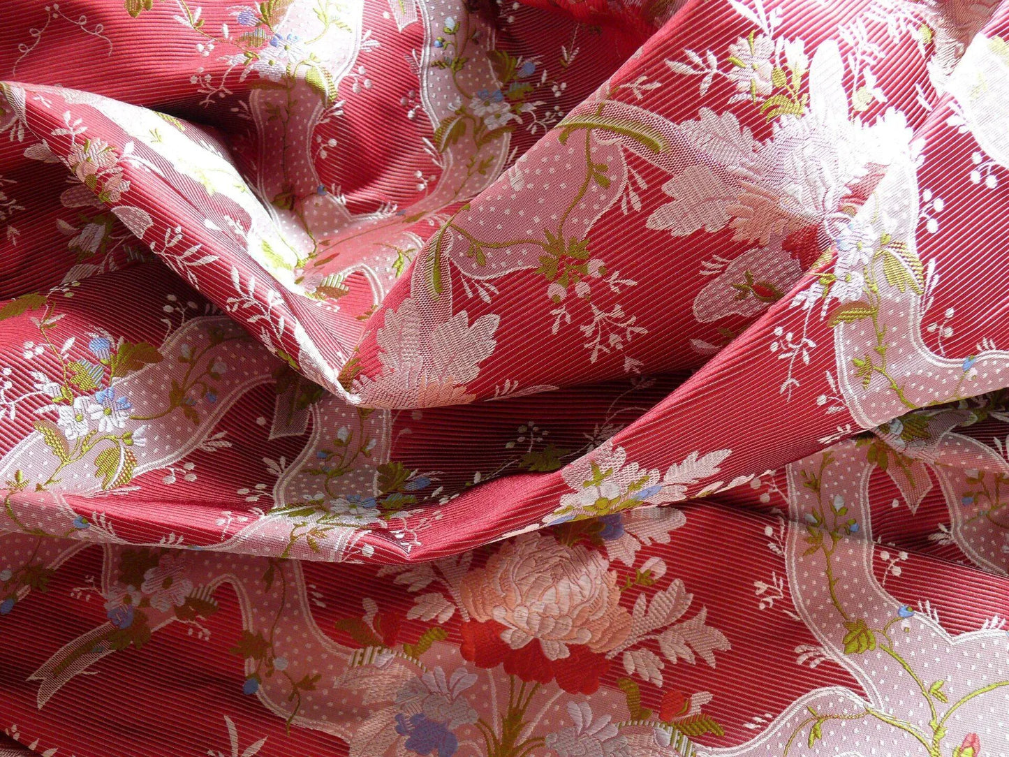 100%silk Lampas Basilica Crimson Red French Court Lace Marie Antoinette By Yard