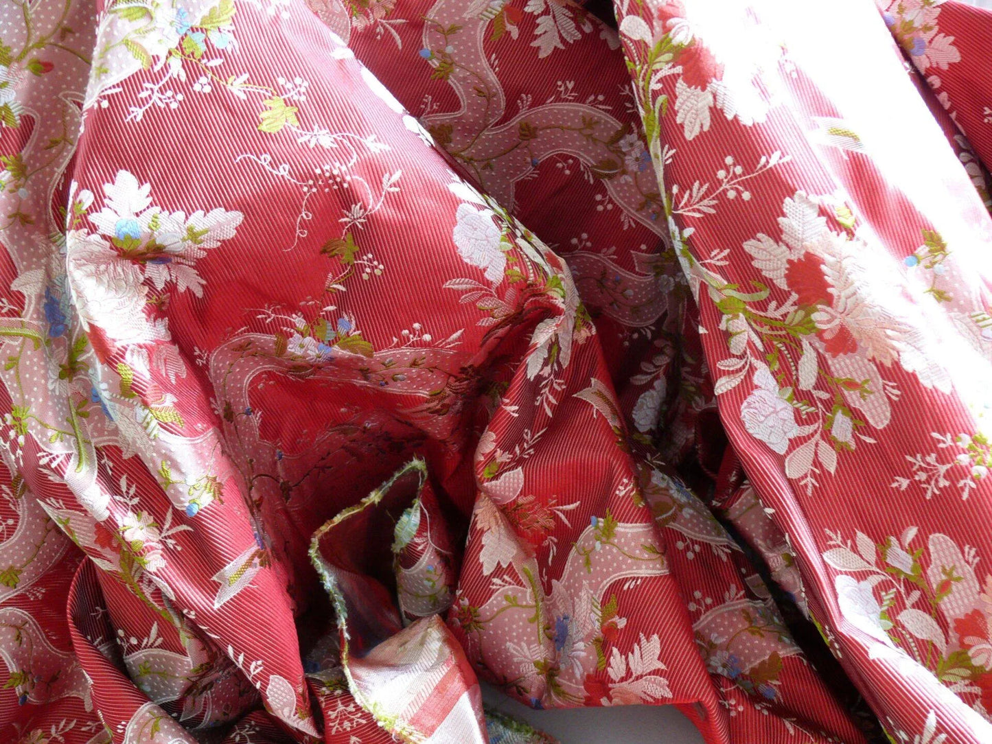 100%silk Lampas Basilica Crimson Red French Court Lace Marie Antoinette By Yard