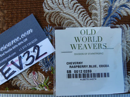 14 EV32 Square 26 x 27 inches Scalamandre Old World Weavers Cheverny Raspberry, Blue Cocoa MSRP USD 2452/y