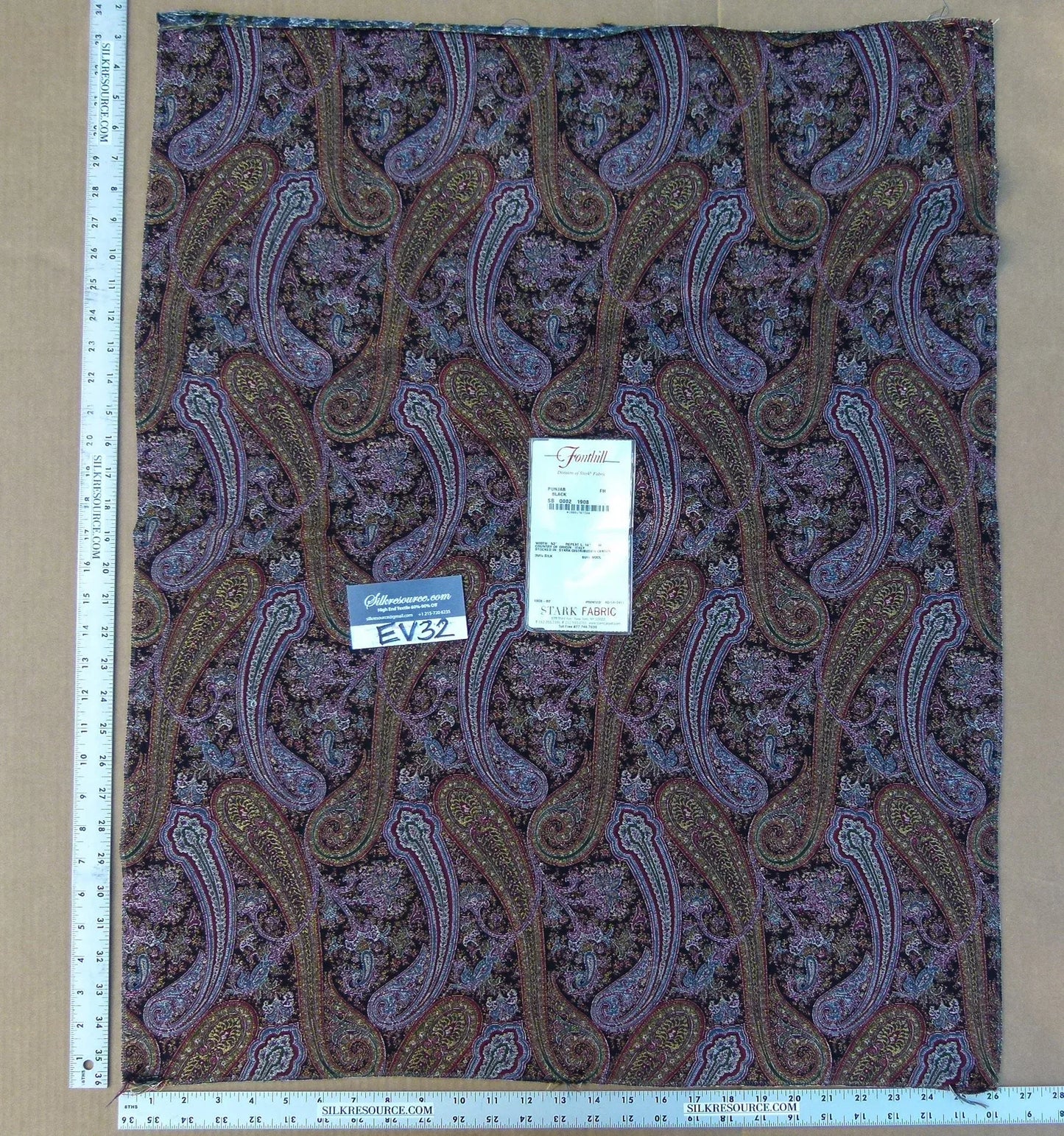 15 EV32 Square 33 x 26 inches Scalamandre Old World Weavers Punjab Black Wool Silk Paisley MSRP USD 876/y