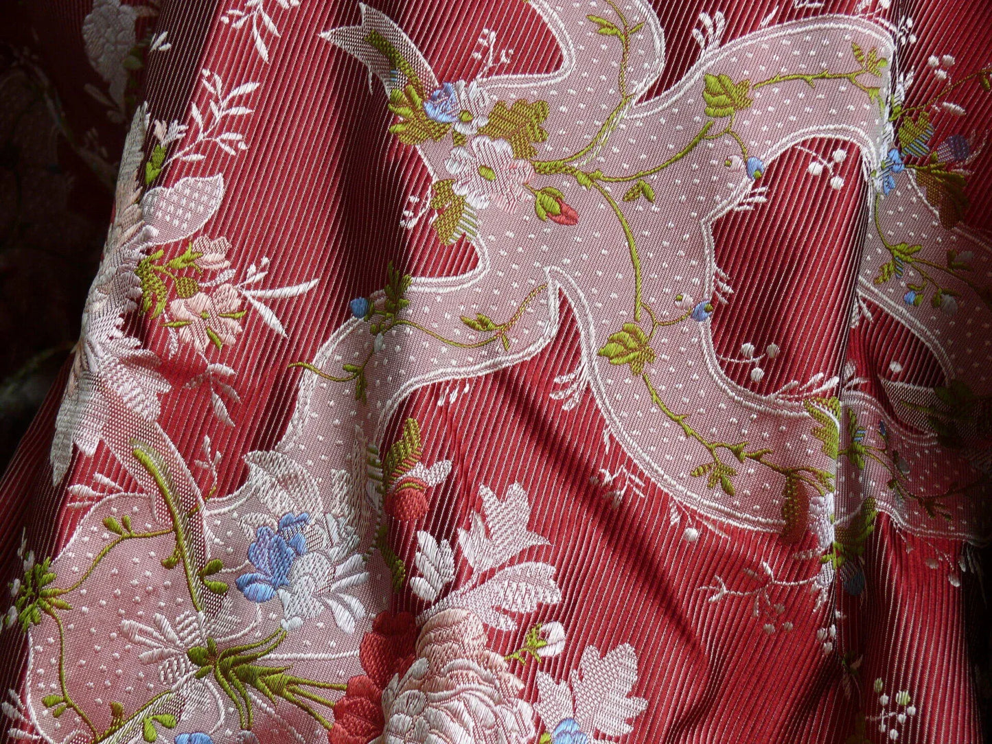 100%silk Lampas Basilica Crimson Red French Court Lace Marie Antoinette By Yard