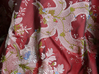 100%silk Lampas Basilica Crimson Red French Court Lace Marie Antoinette By Yard