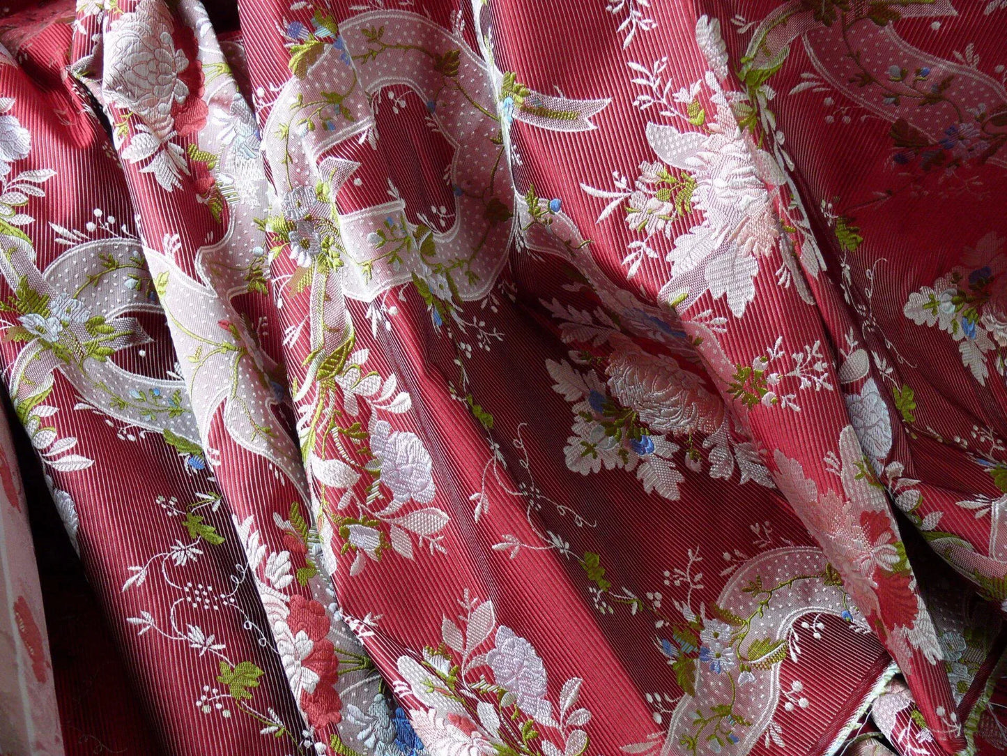 100%silk Lampas Basilica Crimson Red French Court Lace Marie Antoinette By Yard