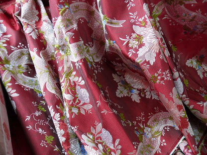 100%silk Lampas Basilica Crimson Red French Court Lace Marie Antoinette By Yard