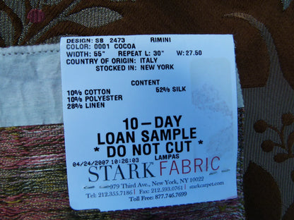 16 EV32 Square 17 x 27 inches Scalamandre Old World Weavers Rimini Cocoa Brown Floral Historic MSRP USD 1676/y