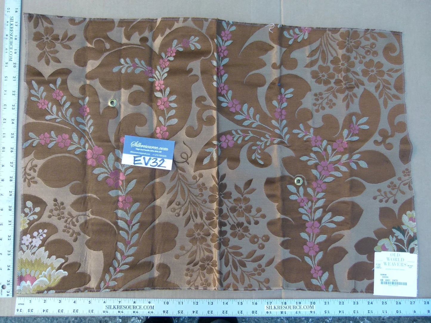 19 EV32 Square 16 x 27 inches Scalamandre Old World Weavers Rimini Cocoa Brown Floral Historic MSRP USD 1676/y