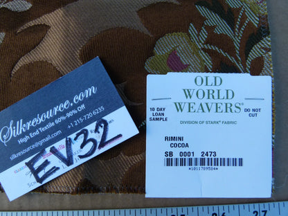 19 EV32 Square 16 x 27 inches Scalamandre Old World Weavers Rimini Cocoa Brown Floral Historic MSRP USD 1676/y