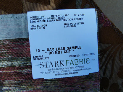 19 EV32 Square 16 x 27 inches Scalamandre Old World Weavers Rimini Cocoa Brown Floral Historic MSRP USD 1676/y