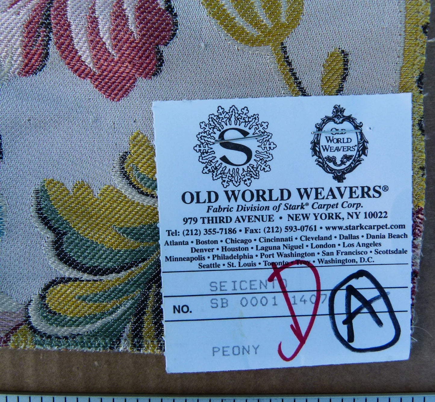 20 EV32 Square 16 x 27 inches Scalamandre Seicento Peony Silk Floral Red Green Yellow MSRP USD 1406/y