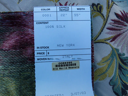 20 EV32 Square 16 x 27 inches Scalamandre Seicento Peony Silk Floral Red Green Yellow MSRP USD 1406/y