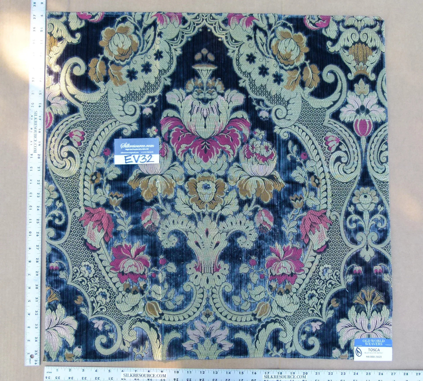 21 EV32 Square 27 x 27 inches Scalamandre Old World Weavers Tosca Blue Silk Cut Velvet MSRP USD956/y