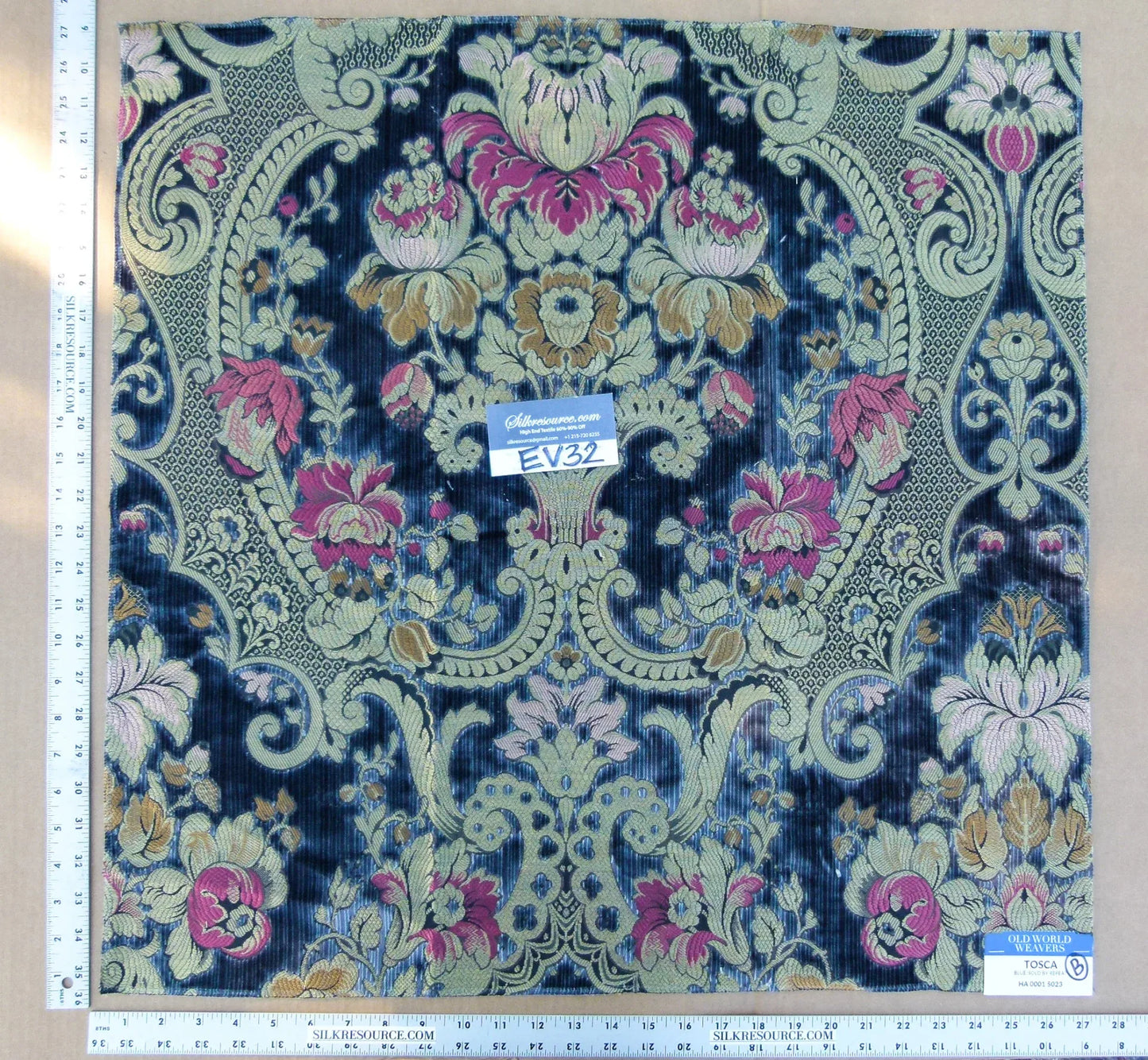 22 EV32 Square 27 x 27 inches Scalamandre Old World Weavers Tosca Blue Silk Cut Velvet MSRP USD956/y