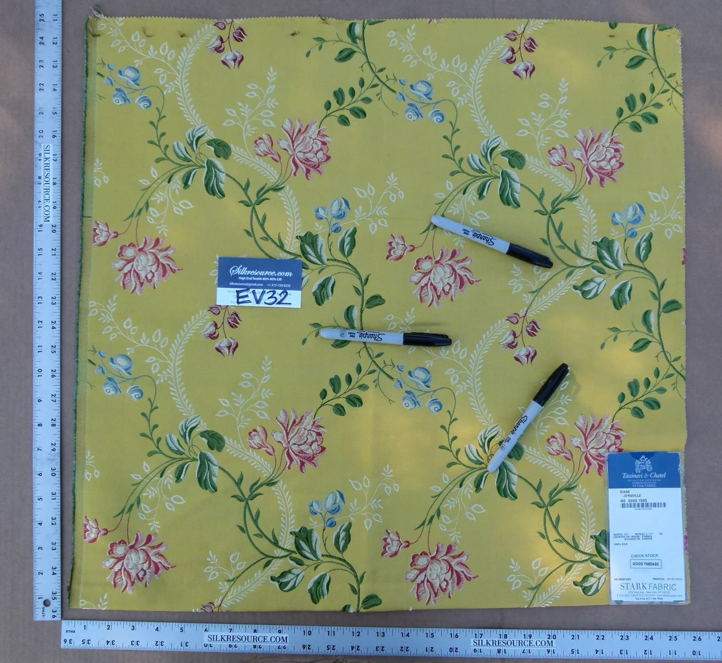 23 EV32 Square 25 x 25 inches Scalamandre Tassinari &amp; Chatel Diane Jonquille Silk Yellow Floral MSRP USD 1000/yard