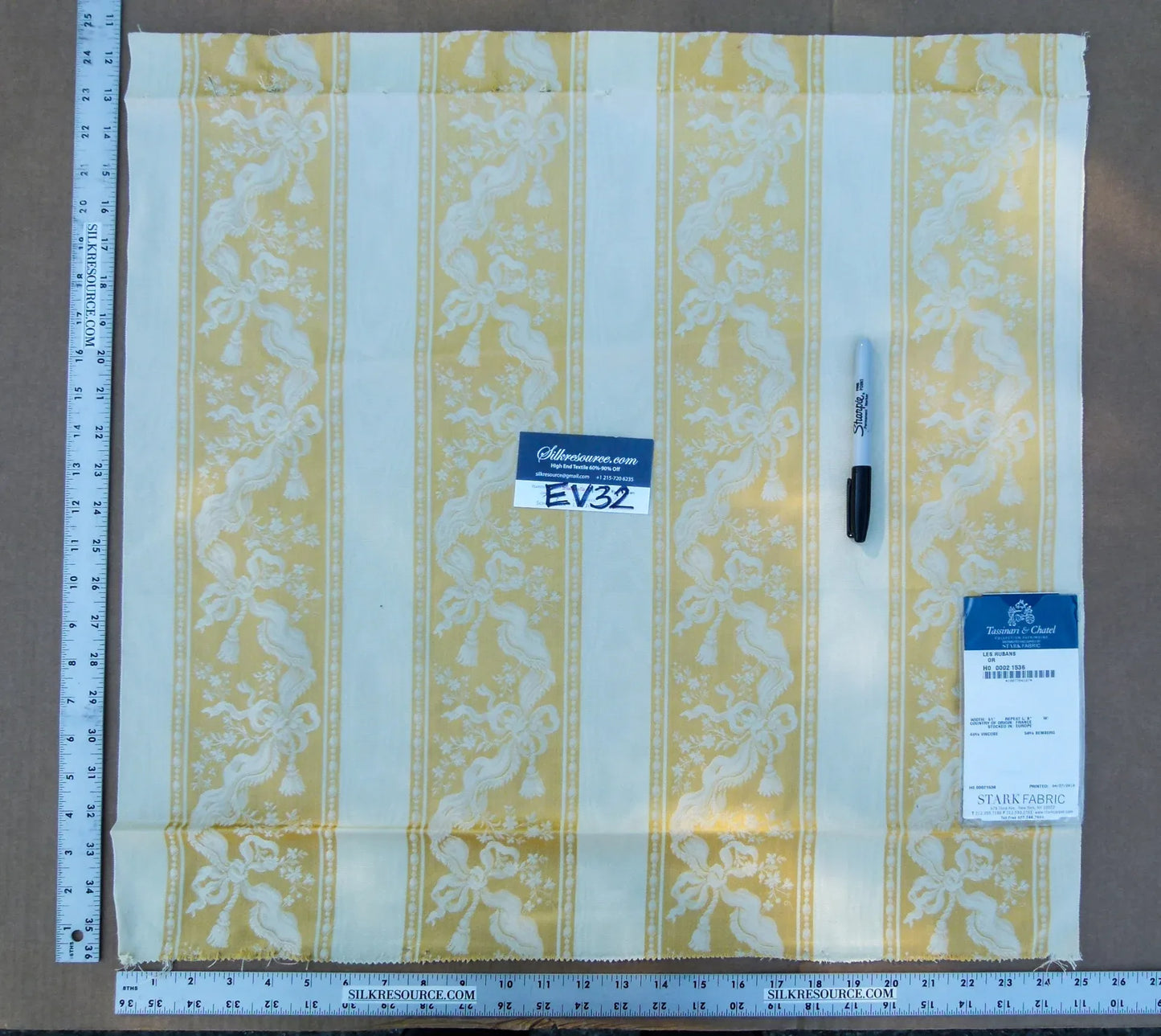 29 EV32 Square 25 x 24 inches Scalamandre Tassinari &amp; Chatel Les Rubans Or Stripe Yellow White