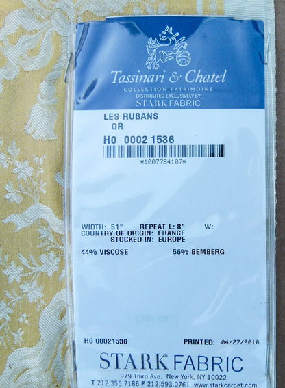 29 EV32 Square 25 x 24 inches Scalamandre Tassinari &amp; Chatel Les Rubans Or Stripe Yellow White