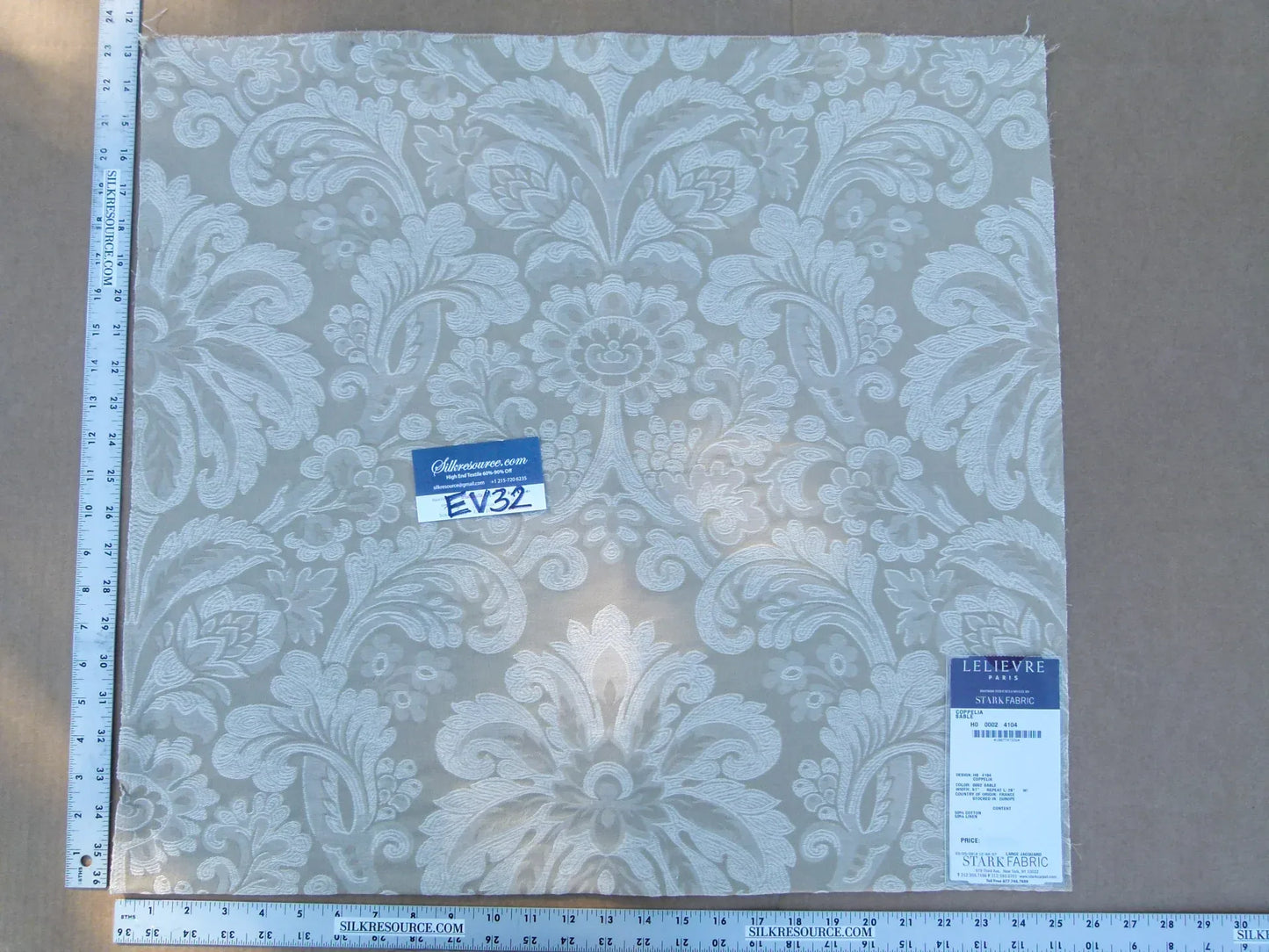 34 EV32 Square 23 x 25 inches Scalamandre Lelievre Coppelia Sable Beige Large Jacquard
