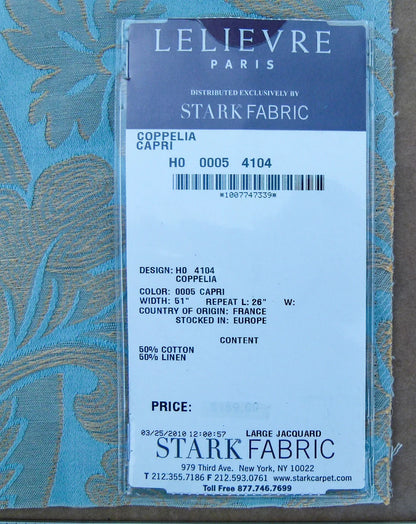 36 EV32 Square 25 x 23 inches Scalamandre Lelievre Coppelia Capri Blue Brown Large Jacquard