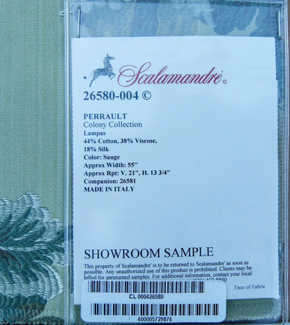 39 EV32 Square 26 x 24 inches Scalamandre Perrault Sauge Silk lampas Green Fruits Foliage MSRP USD 670/y