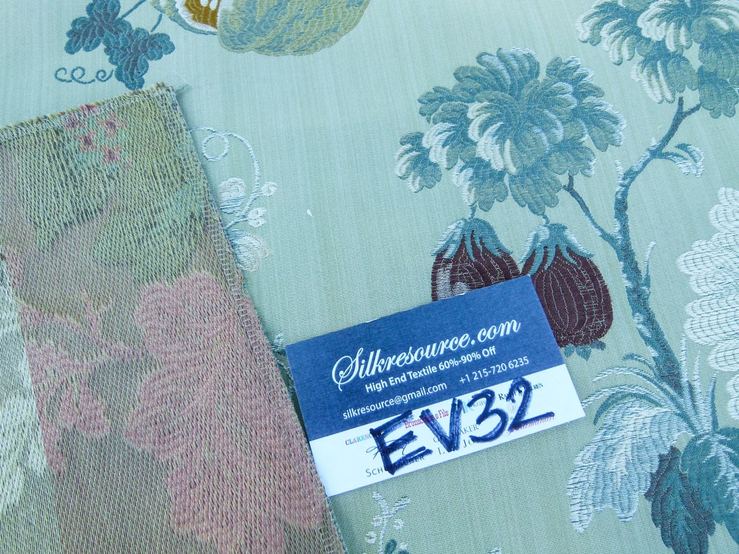 39 EV32 Square 26 x 24 inches Scalamandre Perrault Sauge Silk lampas Green Fruits Foliage MSRP USD 670/y