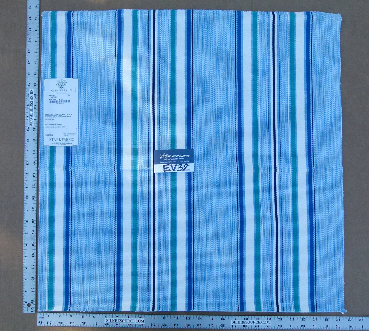 41 EV32 Square 26 x 26 inches Scalamandre Grey Watkins Bandos Marine Cotton Blue Stripe MSRP USD 182/y