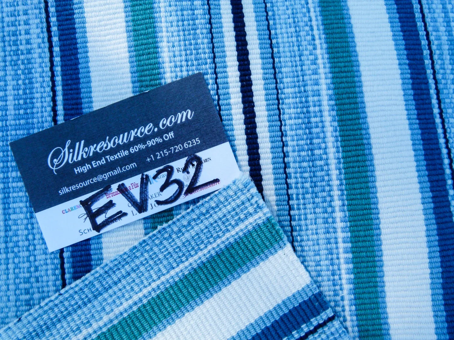 41 EV32 Square 26 x 26 inches Scalamandre Grey Watkins Bandos Marine Cotton Blue Stripe MSRP USD 182/y