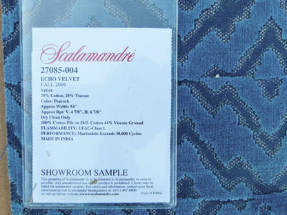 42 EV32 Square 26 x 27 inches Scalamandre Echo Velvet Peacock Blue Deep Blue Geometric MSRP USD 316/y
