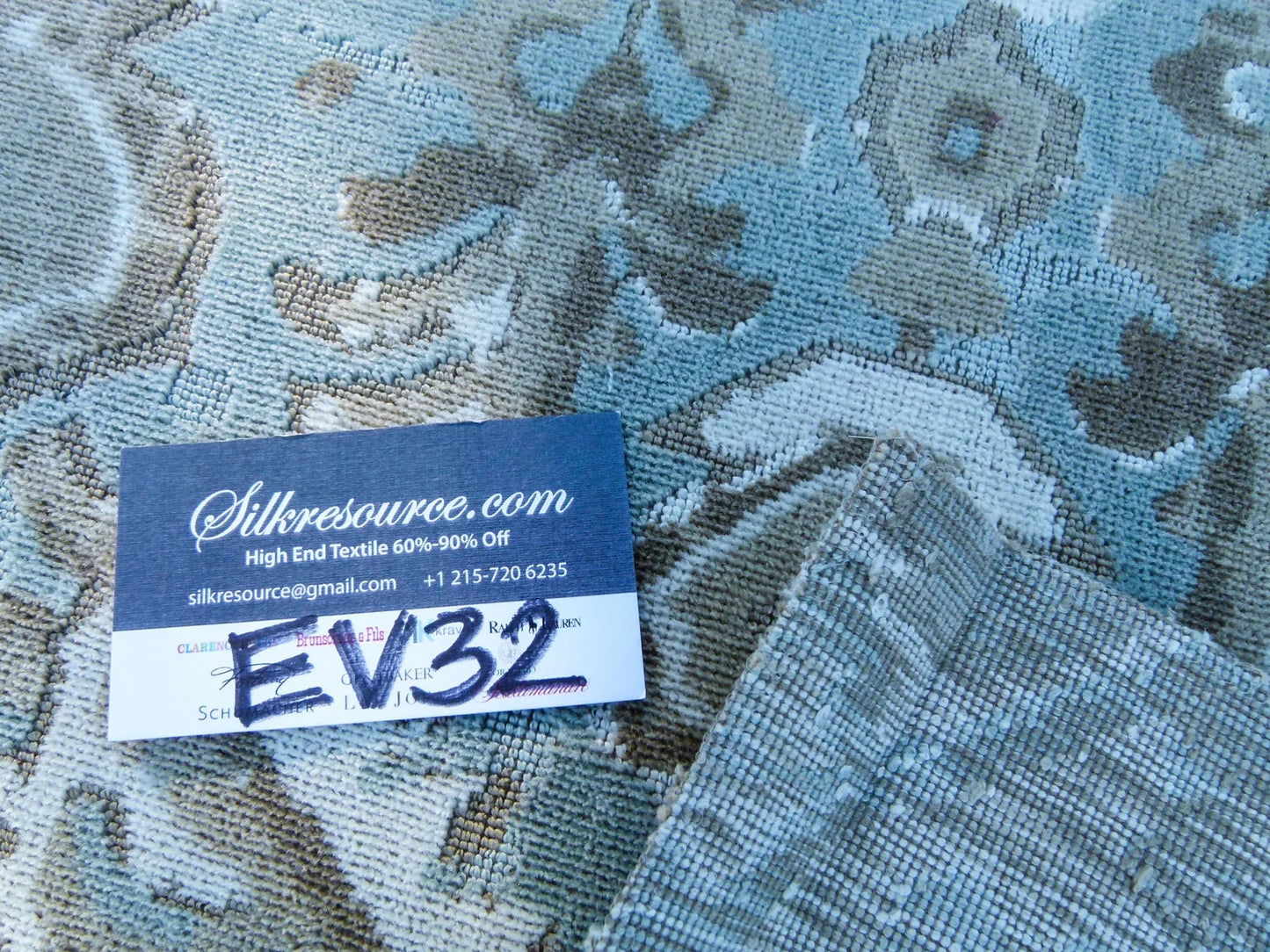 43 EV32 Square 26 x 27 inches Scalamandre Oushak Linen Velvet Aquamarine Jacquard Velvet Blue MSRP USD 638/y