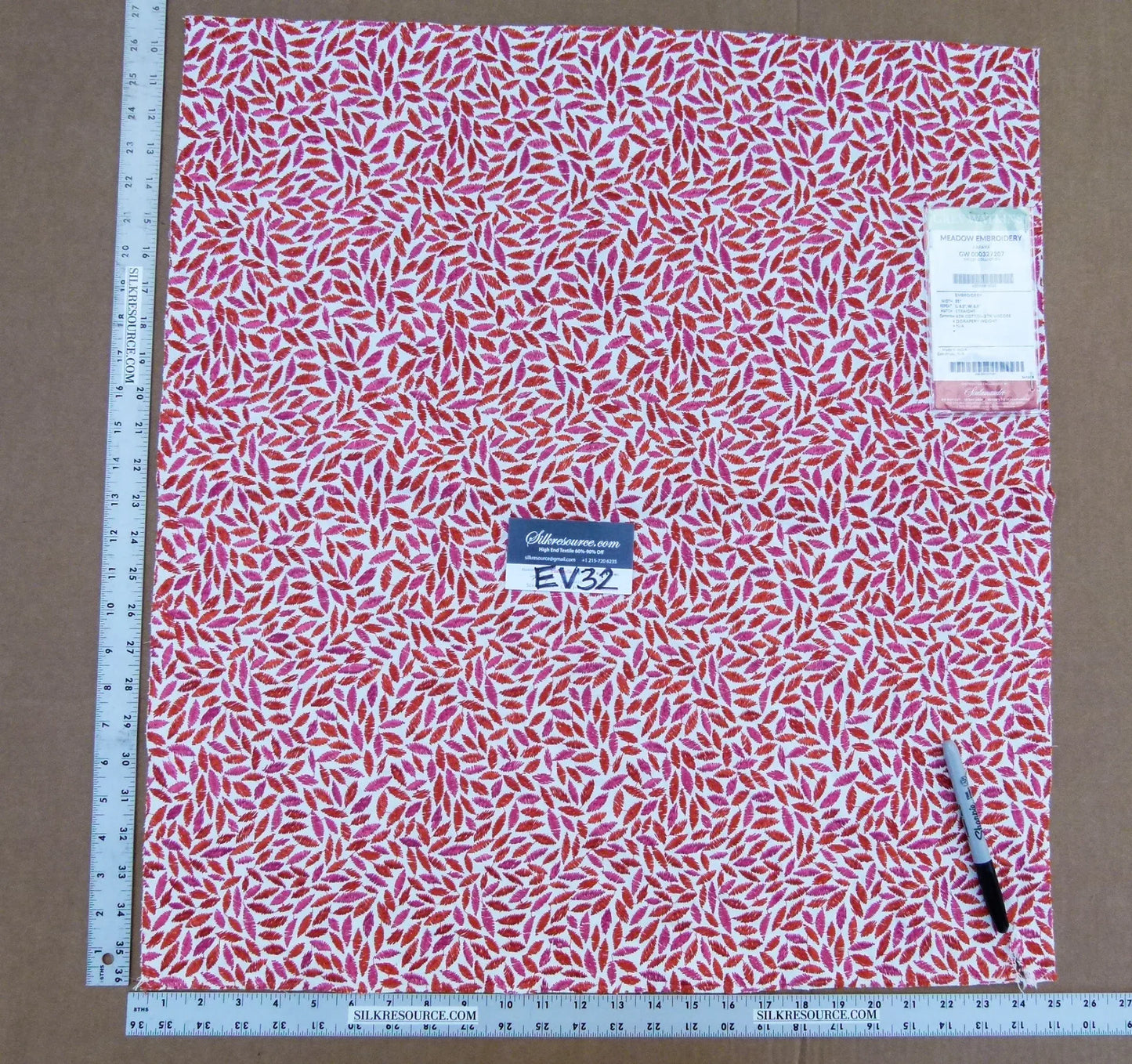44 EV32 Square 27 x 25 inches Scalamandre Grey Watkins Meadow Embroidery Pink Red MSRP USD 320/y