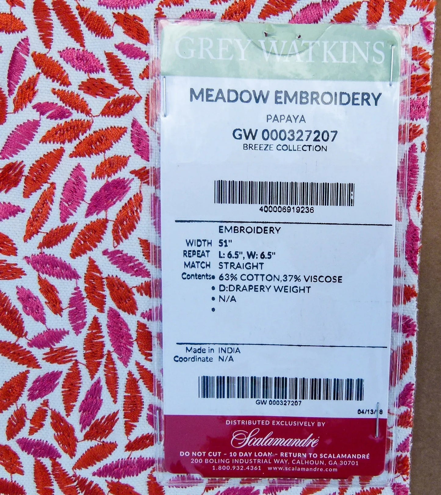 44 EV32 Square 27 x 25 inches Scalamandre Grey Watkins Meadow Embroidery Pink Red MSRP USD 320/y