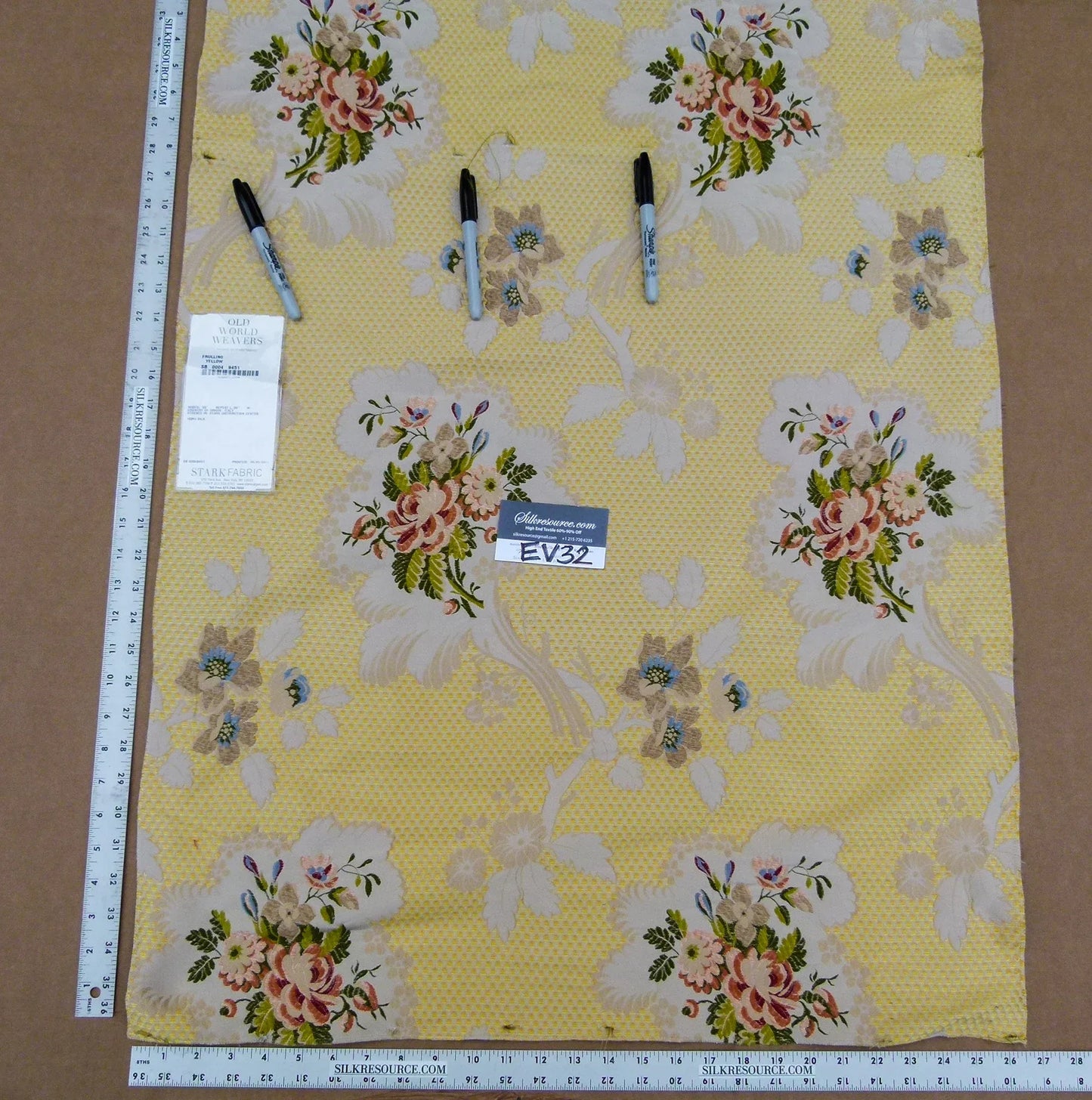 52 EV32 Square 1 yard x 26 inches Scalamandre Old World Weavers Frullino Yellow Silk Botanical MSRP USD1286/yard