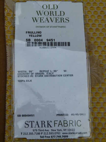 52 EV32 Square 1 yard x 26 inches Scalamandre Old World Weavers Frullino Yellow Silk Botanical MSRP USD1286/yard