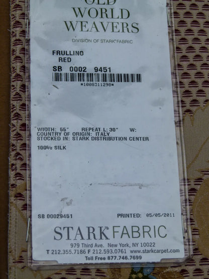 53 EV32 Square 25 x 27 inches Scalamandre Old World Weavers Frullino Red Silk Botanical MSRP USD1286/yard