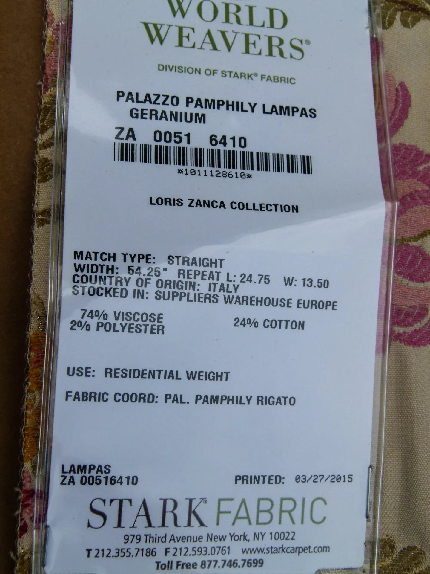 58 EV32 Square 27 x 26 inches Scalamandre Old World Weavers Pallazo Pamphily Lampas Geranium