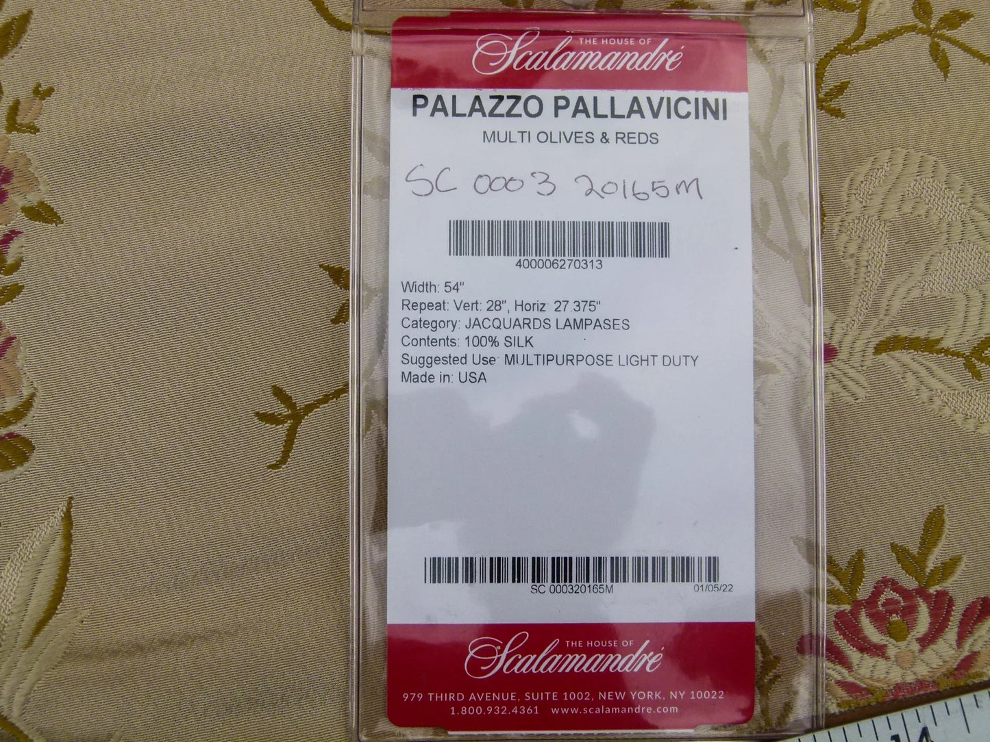 Scalamandre Old World Weavers Pallazo Pallavicini Multi Olives and Reds Jacquard Silk Lampas Square 1y x 26in