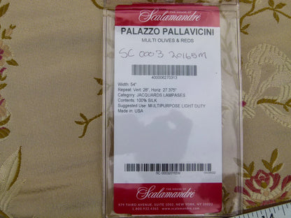 Scalamandre Old World Weavers Pallazo Pallavicini Multi Olives and Reds Jacquard Silk Lampas Square 1y x 26in