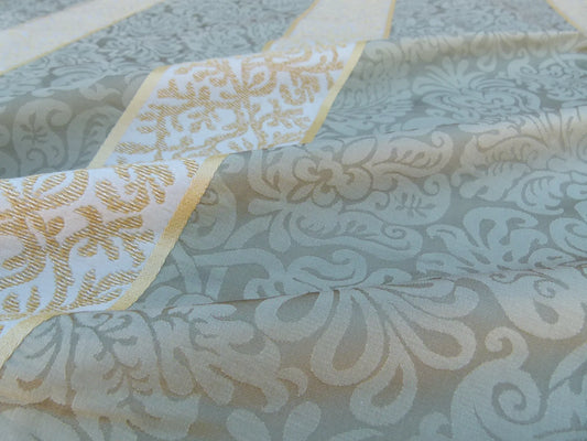 By Yd Lee Jofa Romanelli Stripe Oyster Grey Olive Green Gold Italy Linen MSRP USD270/Y