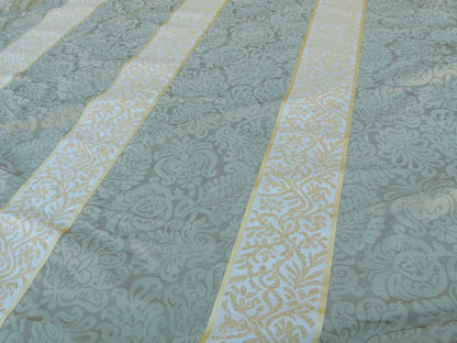 By Yd Lee Jofa Romanelli Stripe Oyster Grey Olive Green Gold Italy Linen MSRP USD270/Y