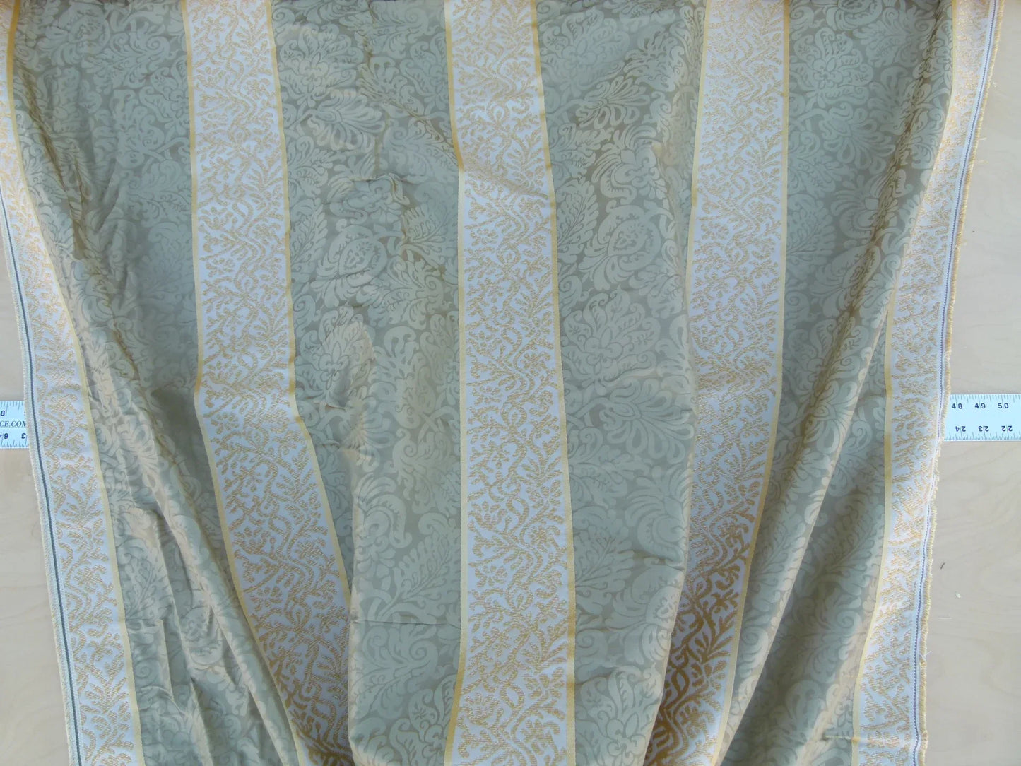 By Yd Lee Jofa Romanelli Stripe Oyster Grey Olive Green Gold Italy Linen MSRP USD270/Y