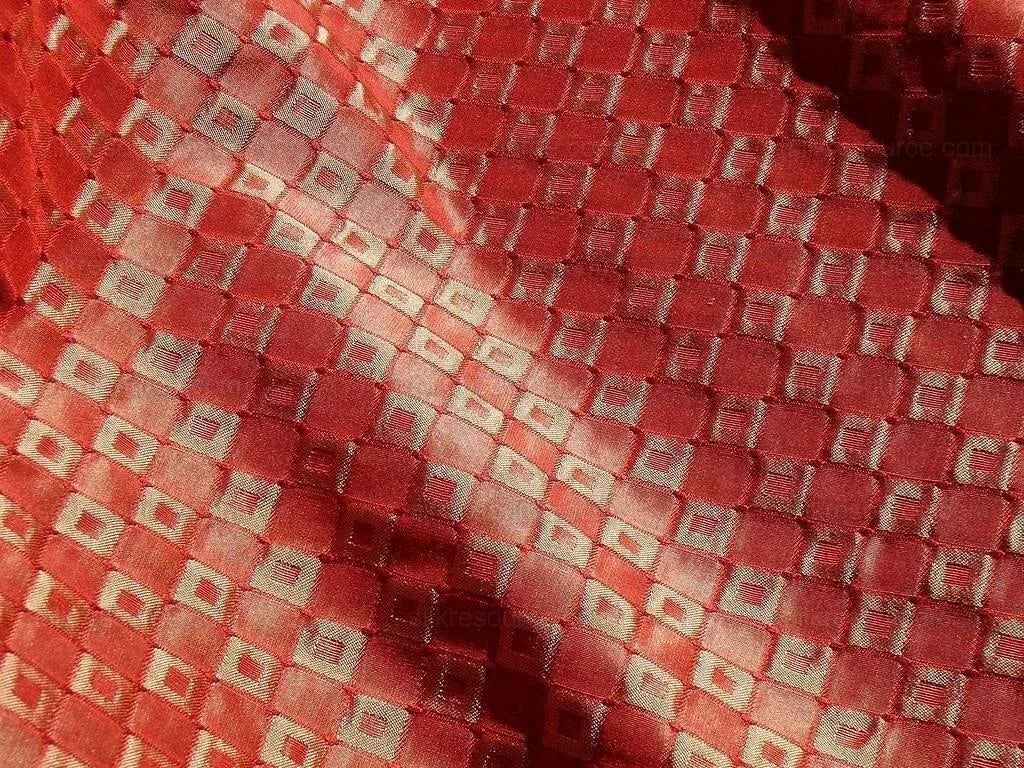 Silk Damask Scarlet Red Check Mondavi Embossed