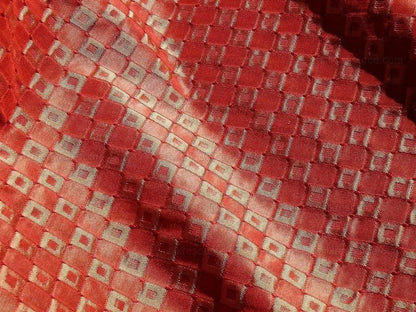 Silk Damask Scarlet Red Check Mondavi Embossed