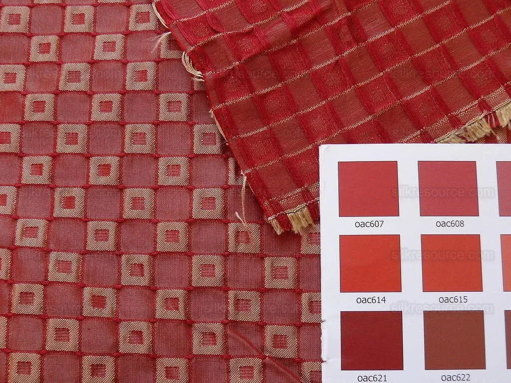 Silk Damask Scarlet Red Check Mondavi Embossed