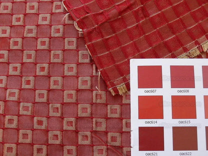 Silk Damask Scarlet Red Check Mondavi Embossed