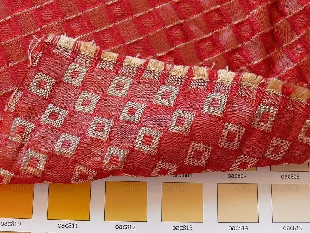 Silk Damask Scarlet Red Check Mondavi Embossed