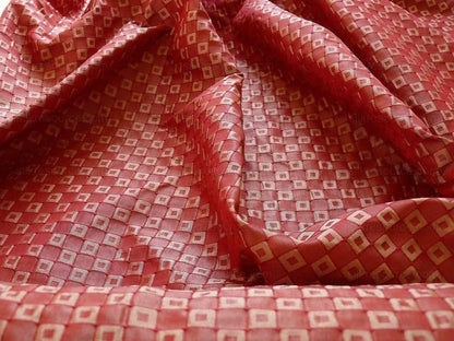 Silk Damask Scarlet Red Check Mondavi Embossed