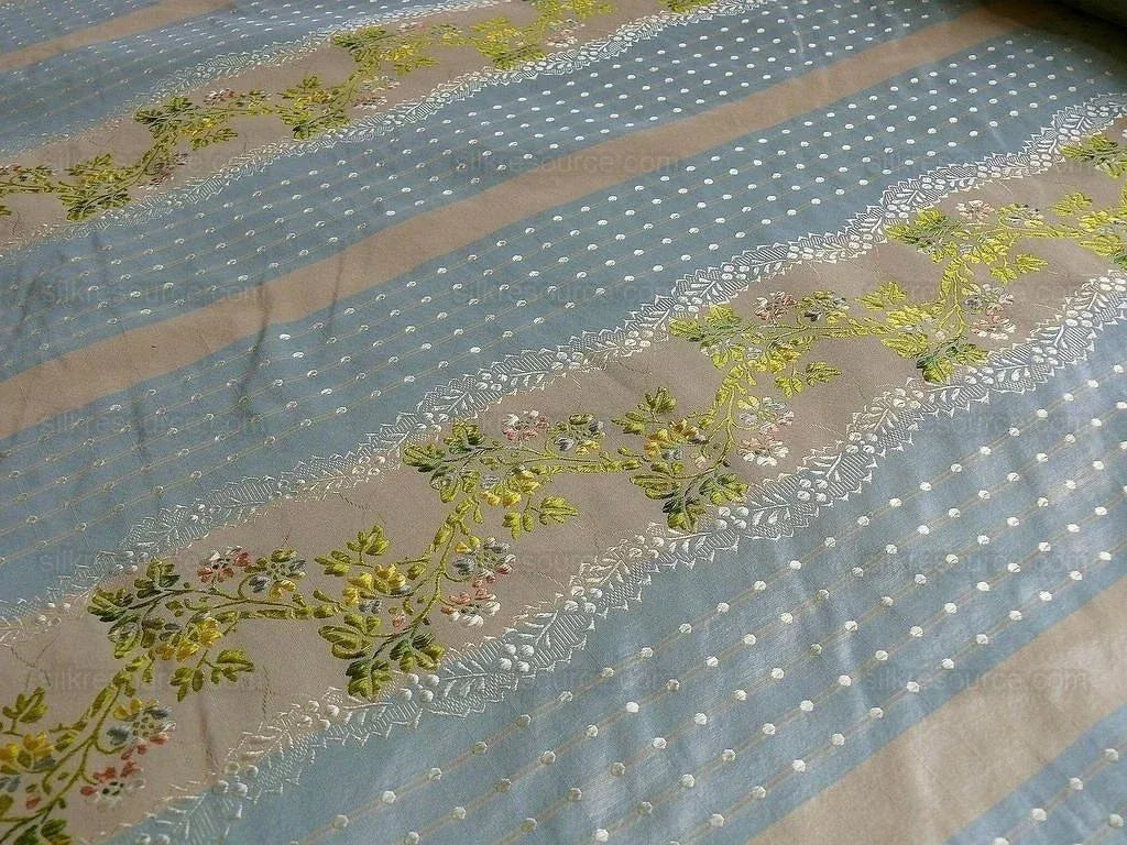 100% Silk  Chambord Silk Lisere Blue Pink Stripe